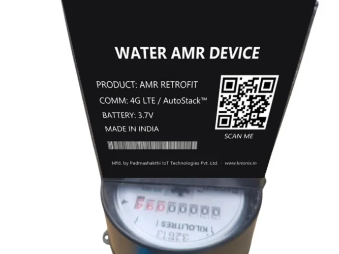 Krionix water AMR sticker and meter register close-up