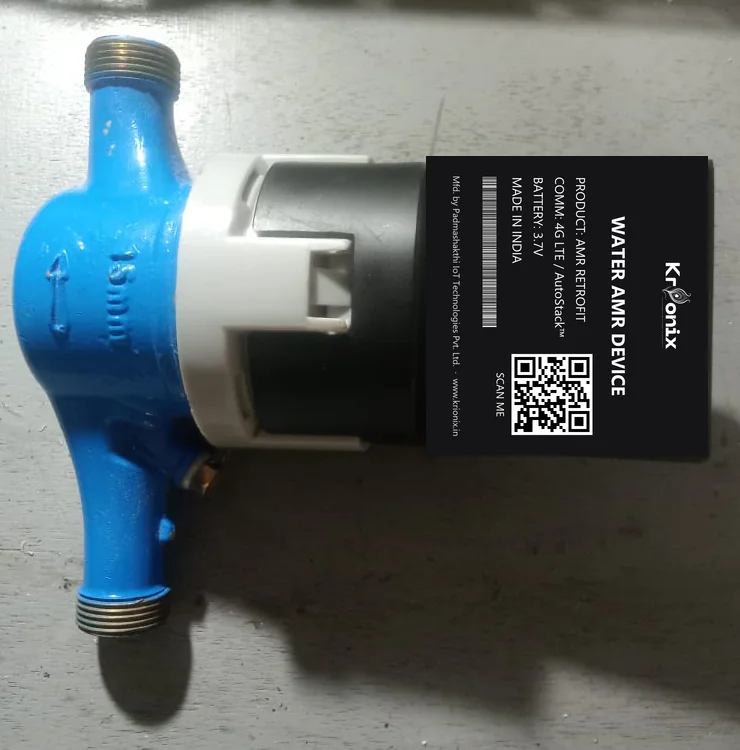 Krionix water AMR retrofit on a 15 mm meter, side view